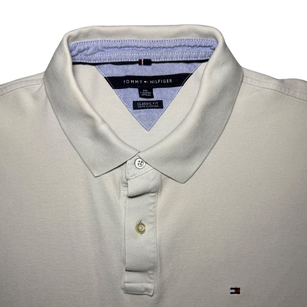 Tommy Hilfiger Classic Fit Short Sleeve Polo Shirt Mens XXL Off White Pique Logo